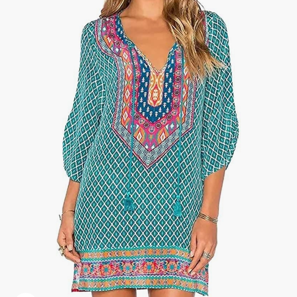 VINTAGE BOHEMIAN ETHNIC SUMMER SHIFT DRESS BY URBAN COCO